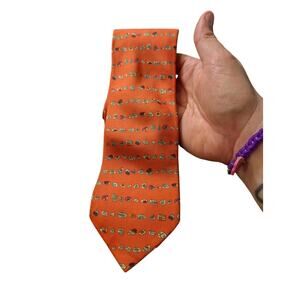 Hermes 7832 UA Orange Gemstone Silk Necktie Made in Italy